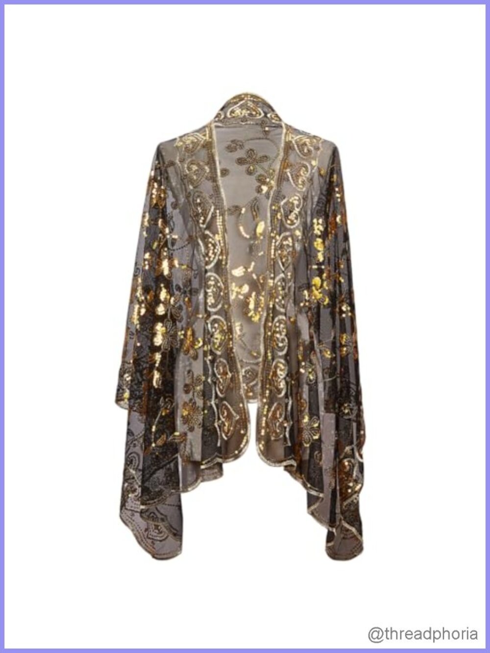 Vintage Sequin Floral Lace Shawl Wrap with Fringe Tassels for Evening Dress &